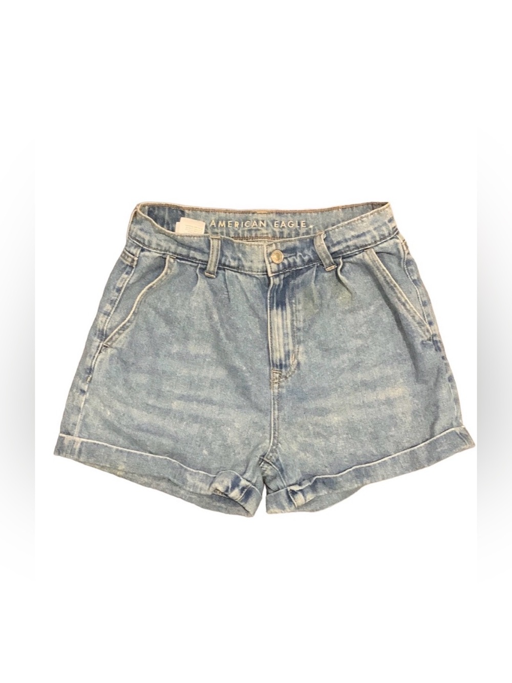 AEO DENIM JEAN SHORT PLEATS HIGH RISE LIGHT WASH BAGGY FOLDED HEM 3" INSEAM SZ 0